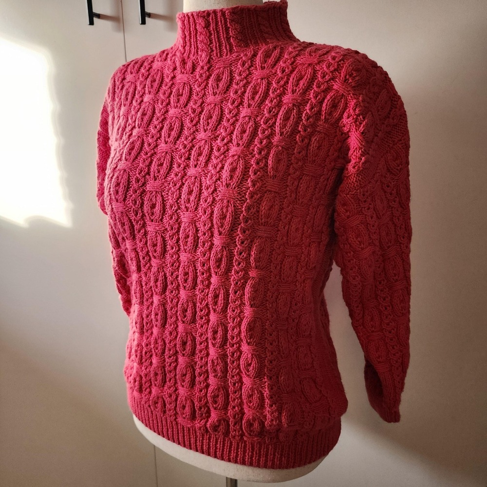 Cape Isle Knitters Vintage Pink Hand Knit Cable Sweater Mock Neck Womens Large